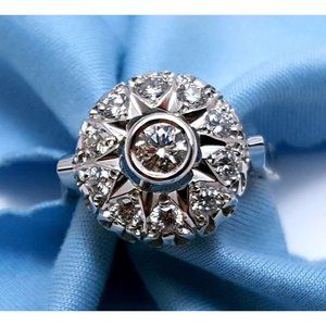 Beautiful 14K Karat Solid White Gold Designer Round Star Diamond Ring Size 6.25